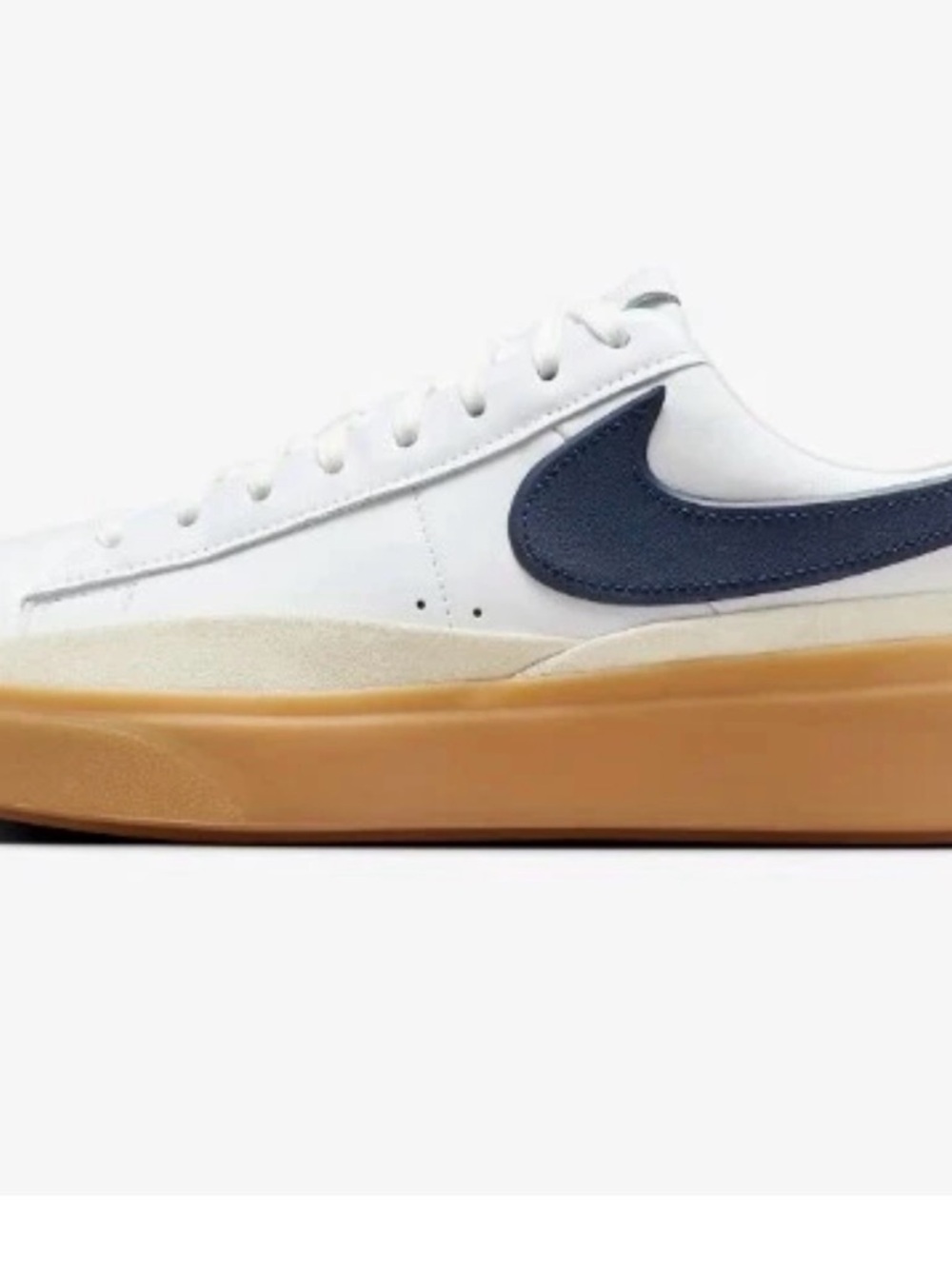 Nike Men’s White Leather Low-Top Sneakers with Navy Swoosh
